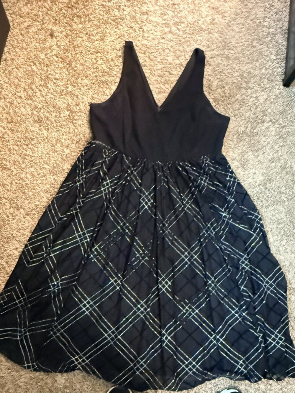 Black Ponte & Mesh Plaid Midi Dress Size 18